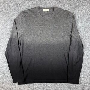 Neiman Marcus Sweater Mens L Black Gray 100% Cashmere Dip Dye Ombre Crewneck